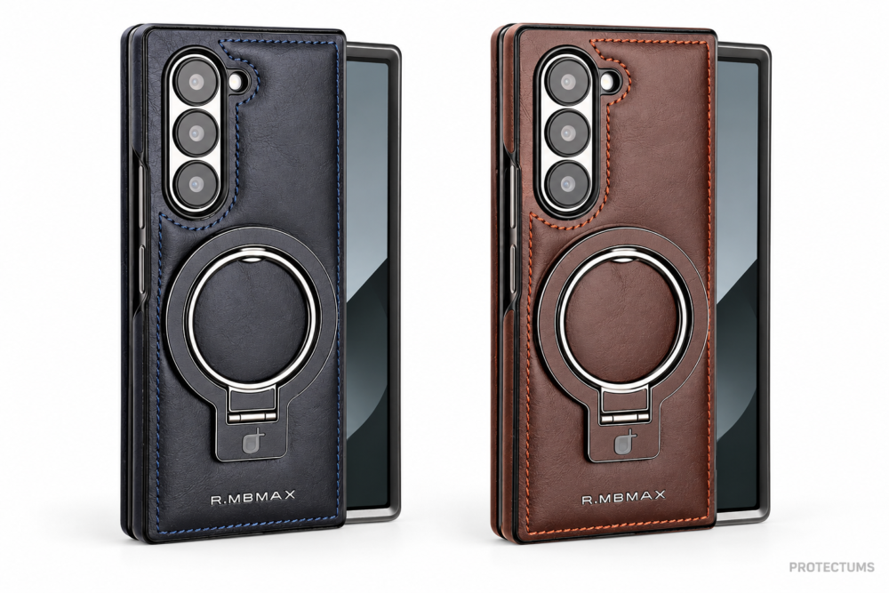 Samsung Galaxy Z Fold 8 Ultra Leather Magnetic Case | Premium Ring Stand Design